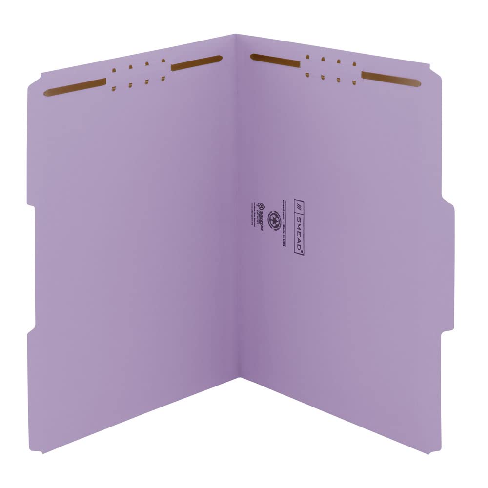 Smead Blue Fastener File Folders with Prongs, 3 Tab Letter Size