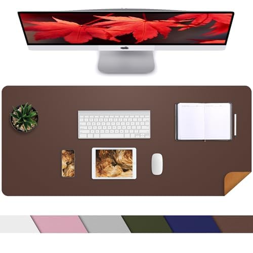 AFIING Large Desk Mat, 47" x 17",Black,Leather Desk Pad Protector for Mouse