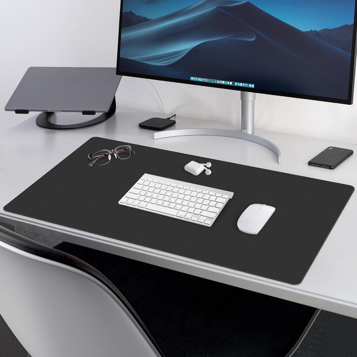 Large Office Leather Desk Mat, Large Mouse and Keyboard Pad, Laptop Pad, Desktop Protector(Black, 31.5 in. x 15.7 in.)