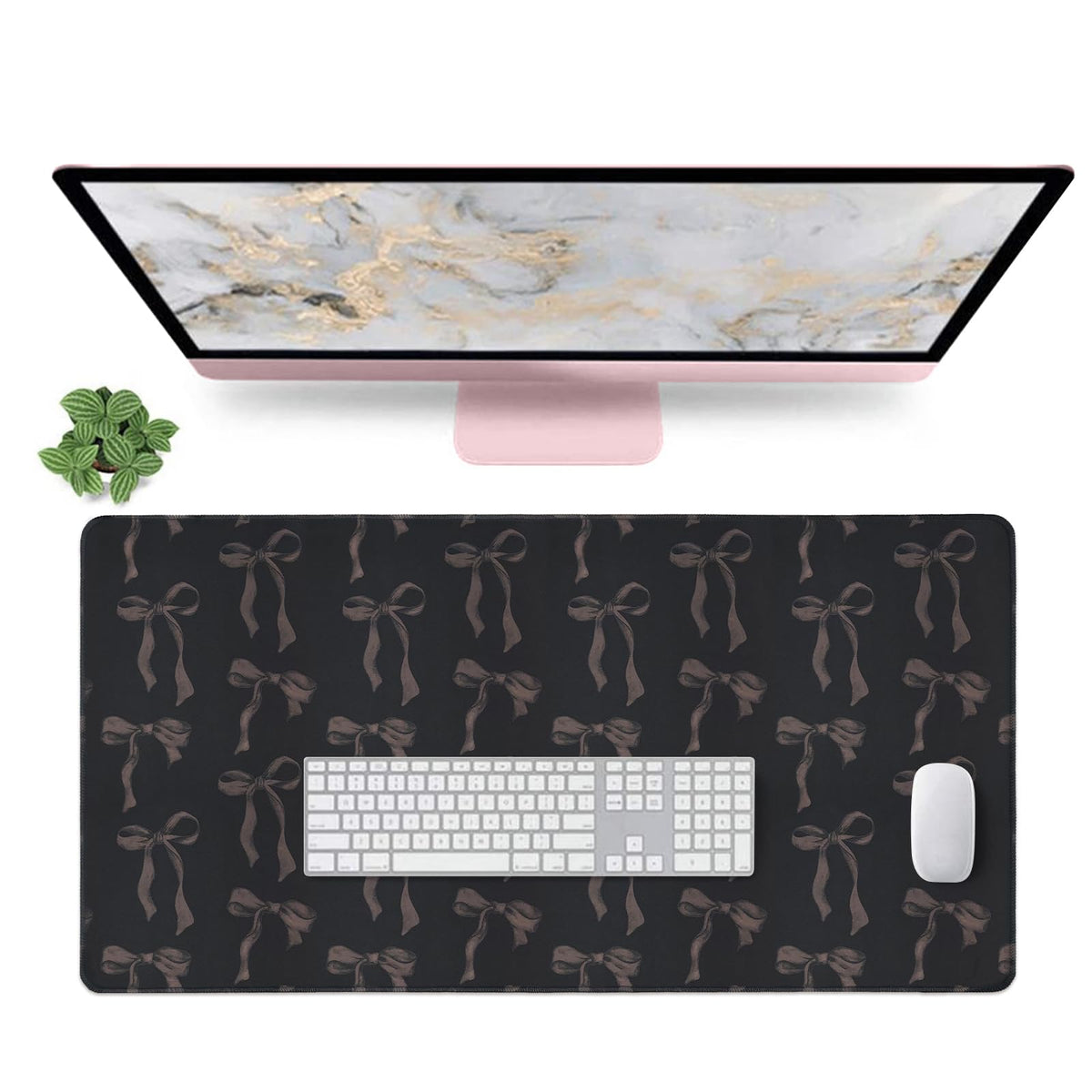 Pink Desk Mat, Mouse Pad Bows Computer Desk Mat Girl Office Decor 31.5x11.8