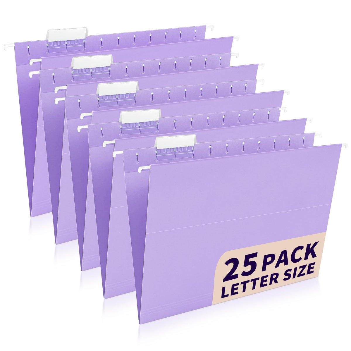25-Pack Pastel Hanging File Folders, Letter Size with 1/5-Cut Tabs, 35 Transparent Label Cards, 50 Sticker Labels–Home Office & Filing Cabinets