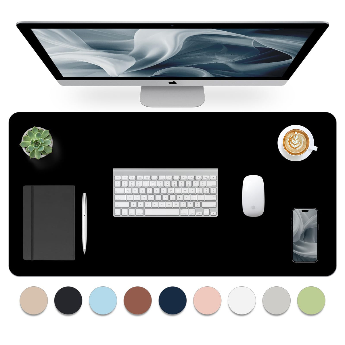 Bloss Green Desk Mat, Desk Matt for Desktop, Large Leather Desk Pad, Desk Pad Mat Waterproof, Computer Mat for Office Work/Home/Decor (31.5 x 15.7 Inches)