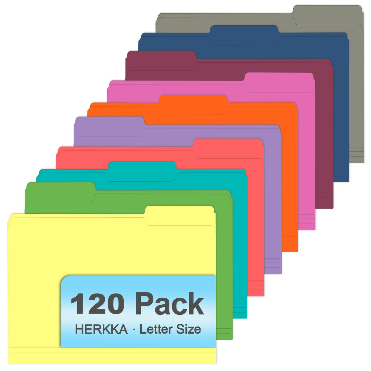 File Folder, HERKKA 120 Pack 1/3 Cut Tab File Folders, File Folders Great for Organizing and Filing, Letter Size, Light Blue