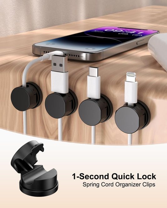 OneLeaf 12 Pack Rotatable Spring Cord Holders, 1s Lock Adhesive Cable Clips
