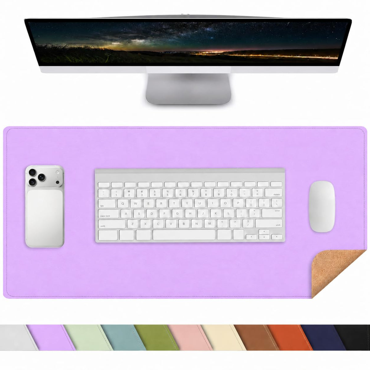 AFIING Large Desk Mat, 47" x 17",Black,Leather Desk Pad Protector for Mouse