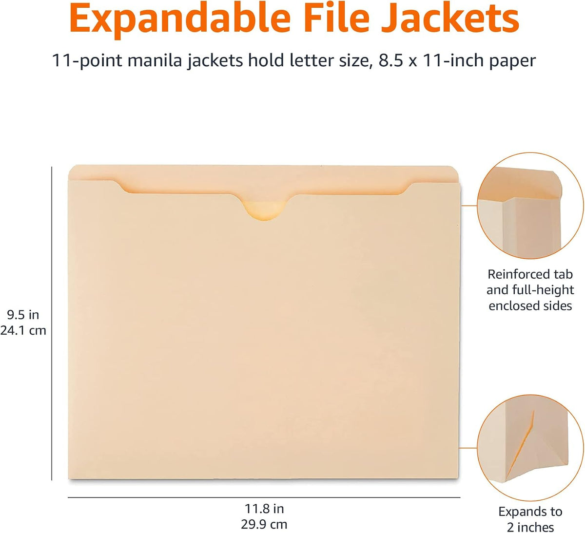 Amazon Basics Reinforced File Jackets, Letter Size, Straight-Cut Tab, 2 Inch Expansion, Manila, 50-Pack