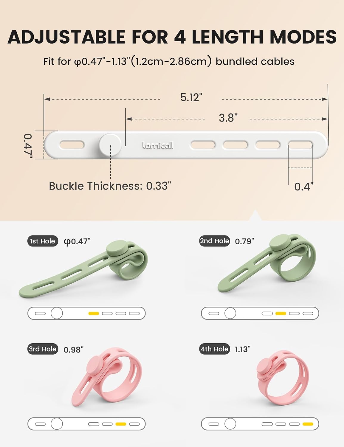 Lamicall 20 Pack Silicone Cable Ties, Reusable Cord Organizer Straps