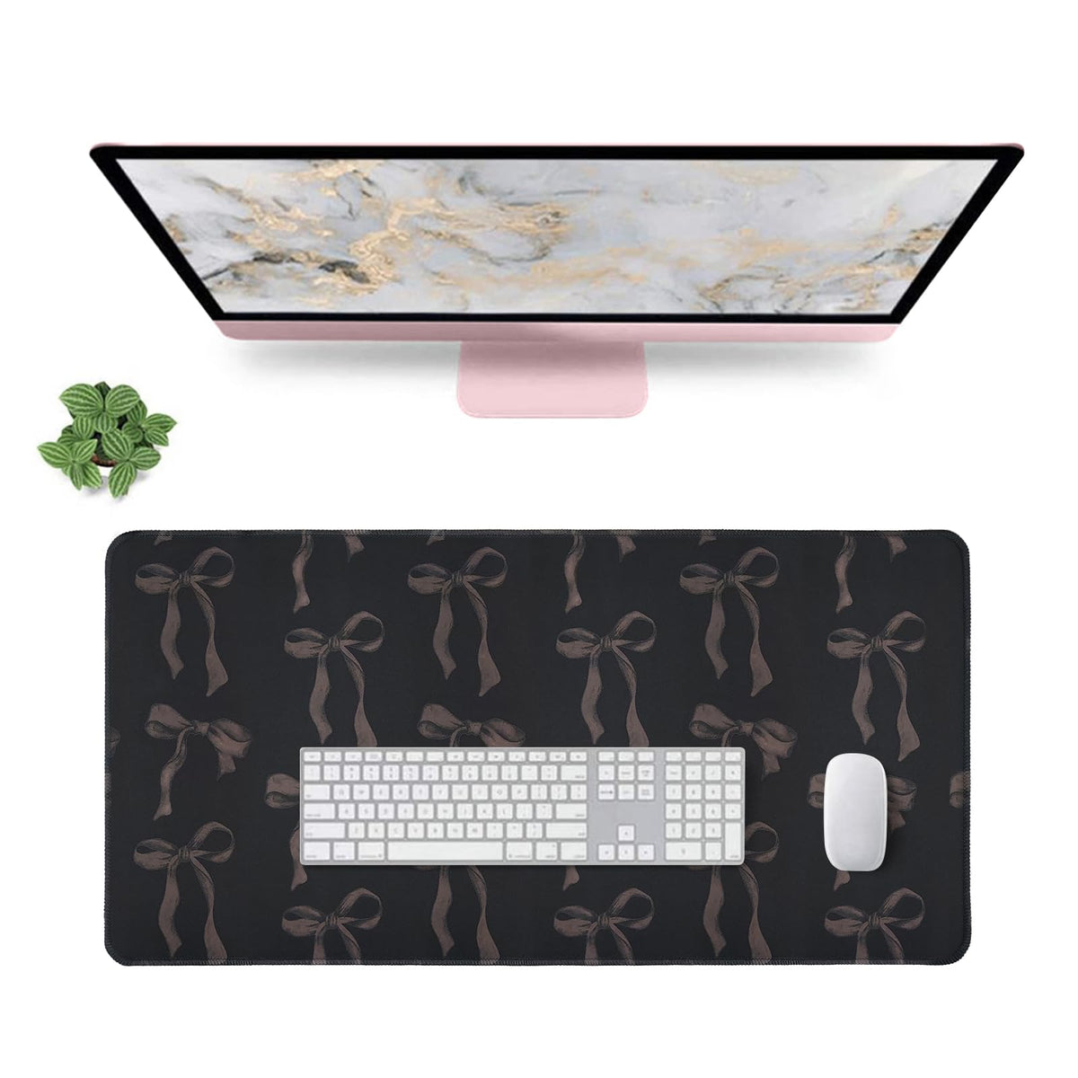 Pink Desk Mat, Mouse Pad Bows Computer Desk Mat Girl Office Decor 31.5x11.8