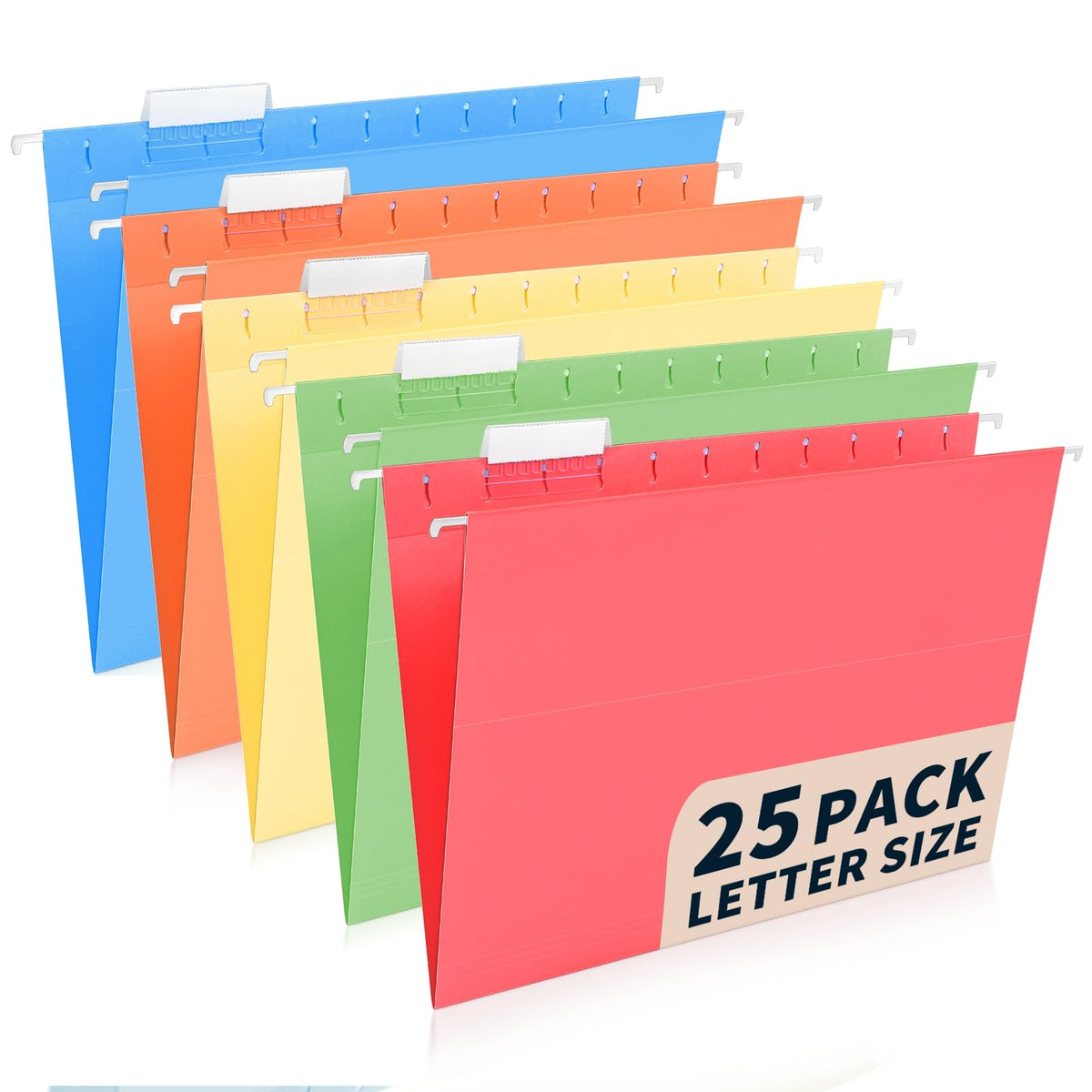 25-Pack Pastel Hanging File Folders, Letter Size with 1/5-Cut Tabs, 35 Transparent Label Cards, 50 Sticker Labels–Home Office & Filing Cabinets