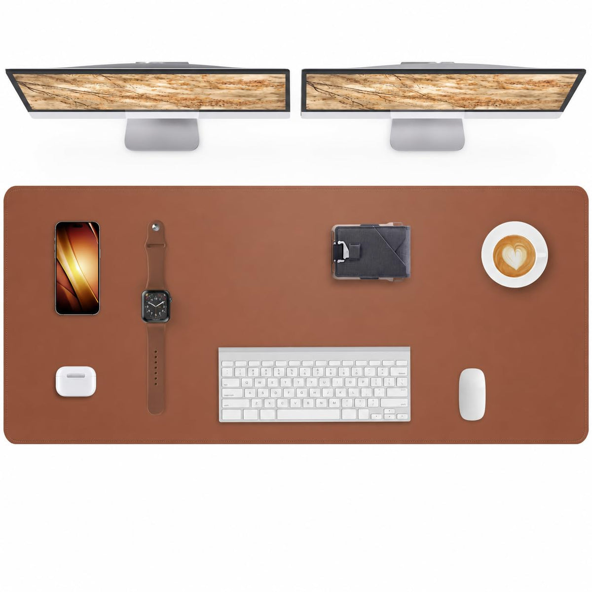 AFIING Desk Pad Protector 23.6" x 13.7" - Non-Slip Waterproof PU Leather Desk Mat for Mouse, Keyboard, Laptop, Office and Home Workspace (Beige)
