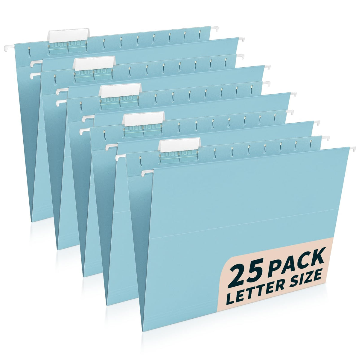 25-Pack Pastel Hanging File Folders, Letter Size with 1/5-Cut Tabs, 35 Transparent Label Cards, 50 Sticker Labels–Home Office & Filing Cabinets