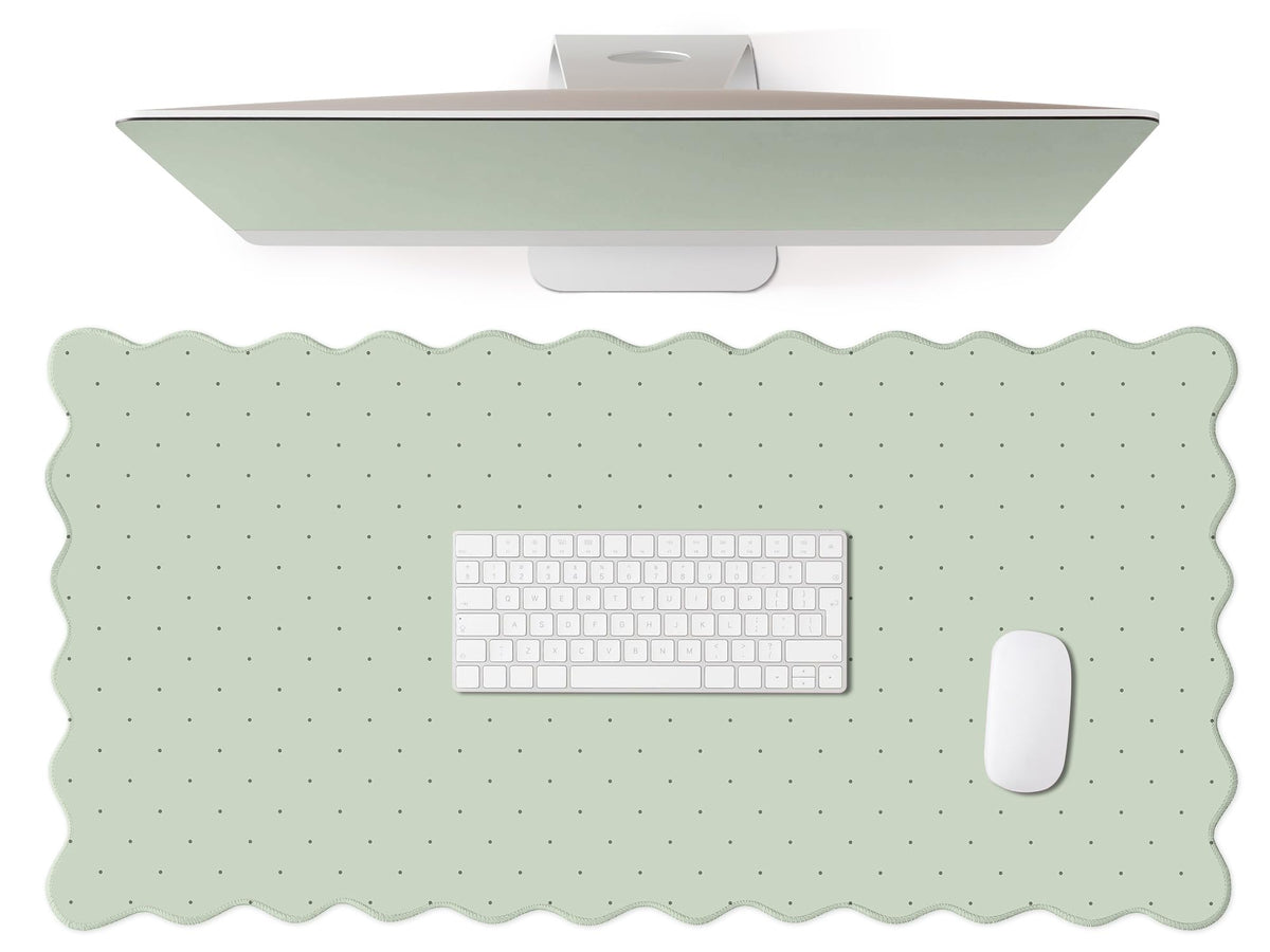Cute Brown Scalloped Desk Mat with Polka Dot Large Mouse Pad Computer Mat Aesthetic Keyboard Mat for Desktop Laptop Protector for Office & Home 31" x 15.7"