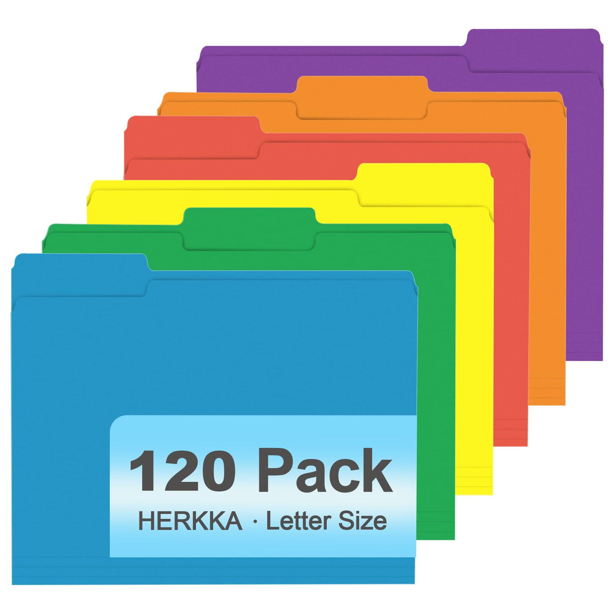 File Folder, HERKKA 120 Pack 1/3 Cut Tab File Folders, File Folders Great for Organizing and Filing, Letter Size, Light Blue