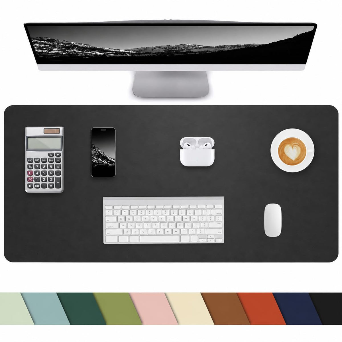 Leather Desk Pad Protector, Office Desk Mat, Large Mouse Pad, Non-Slip PU Leather Desk Blotter, Laptop Desk Pad Desk Accessories for Office and Home (Black, 40" x 17")
