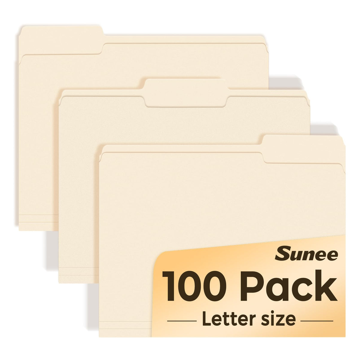 SUNEE Manilla Folders Letter Size (8.5 x 11 inches),100 Per Box, 1/3 Cut Tab for Easy Labeling and Organization, Durable Standard Paper for Home, Office, School Filing