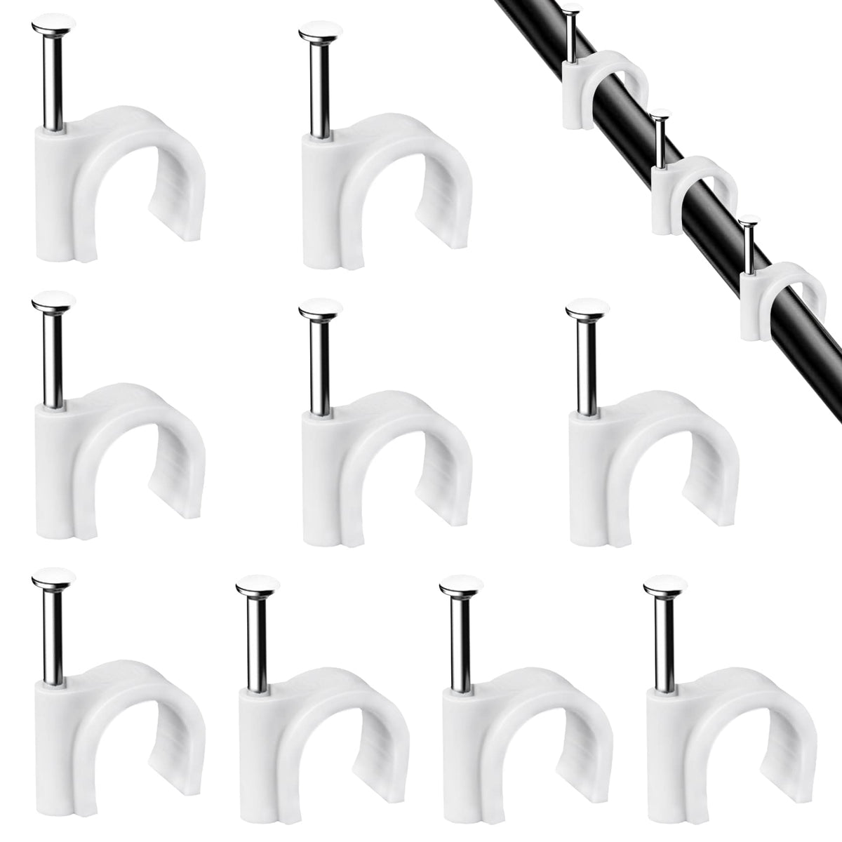 Abnii Cable Nails Clips, 400 Pcs, 4mm 6mm 8mm 10mm, Wire Wall Clips, White