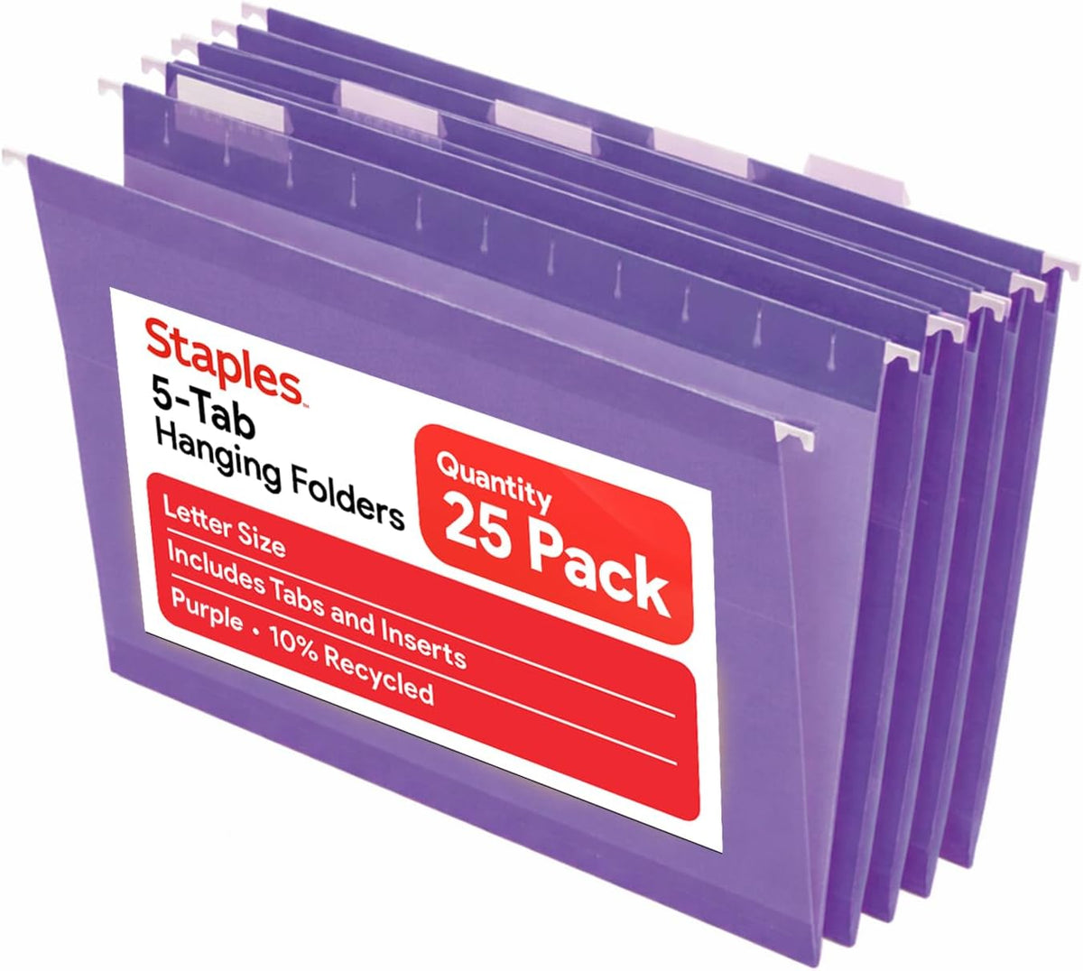 Staples Hanging File Folders, Letter Size, Purple, 5-Tab, 25/Pk