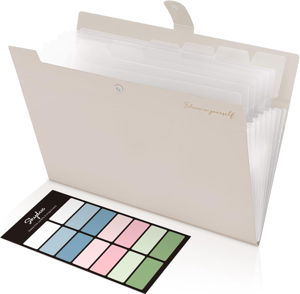 SKYDUE Expanding File Organizer with 8 Pockets, Accordion File Folders with Labels, Portable Document Paper Bill Receipt Organizer, Home College School Office Supplies, Letter Size,Milk Tea Brow