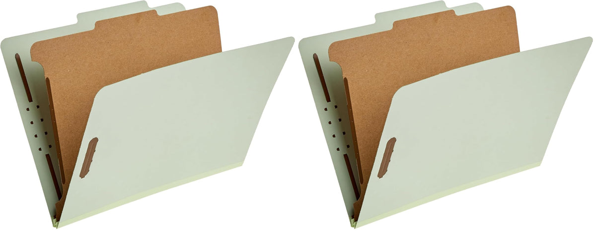 Amazon Basics Classification File Folders, 1 Divider, 2-Inch Embedded Fasteners, Letter Size for Documents, Light Green, 10-Pack