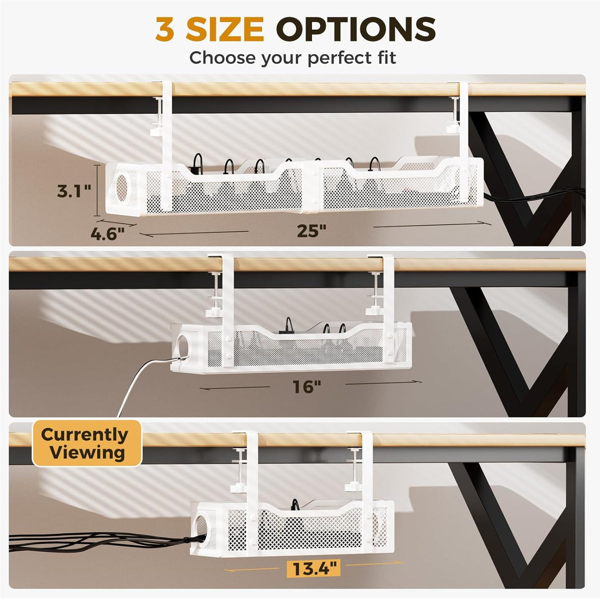 Cinati Under Desk Cable Management Tray, 13.4" Metal Cord Organizer, White