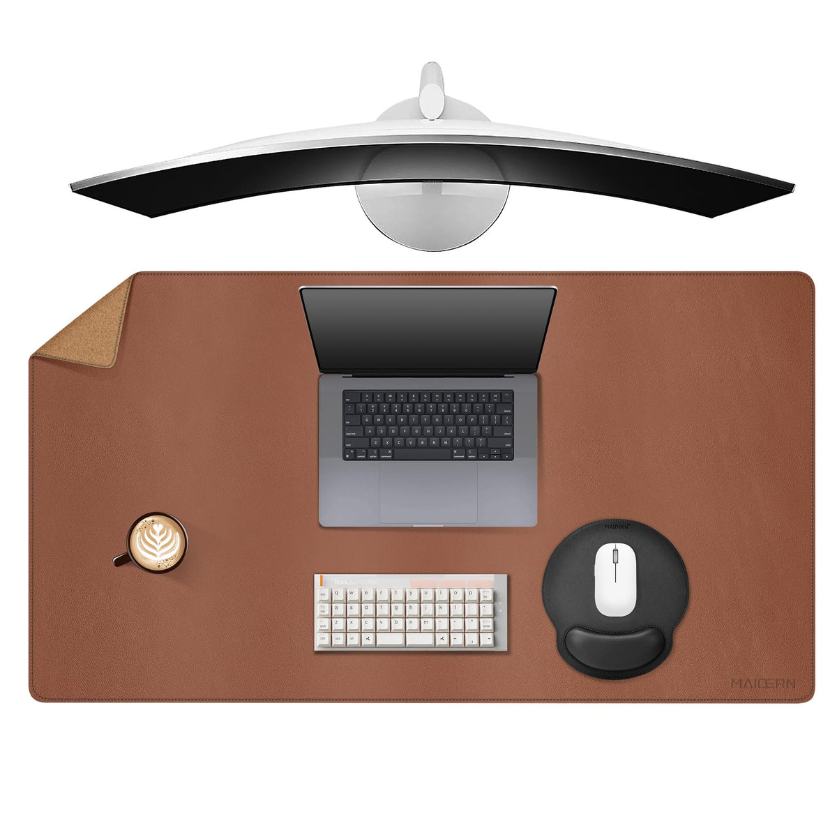 MAIDERN 43.3”x 19.6” Cork & Leather Desk Mat, Large Desk Pad (Cream)