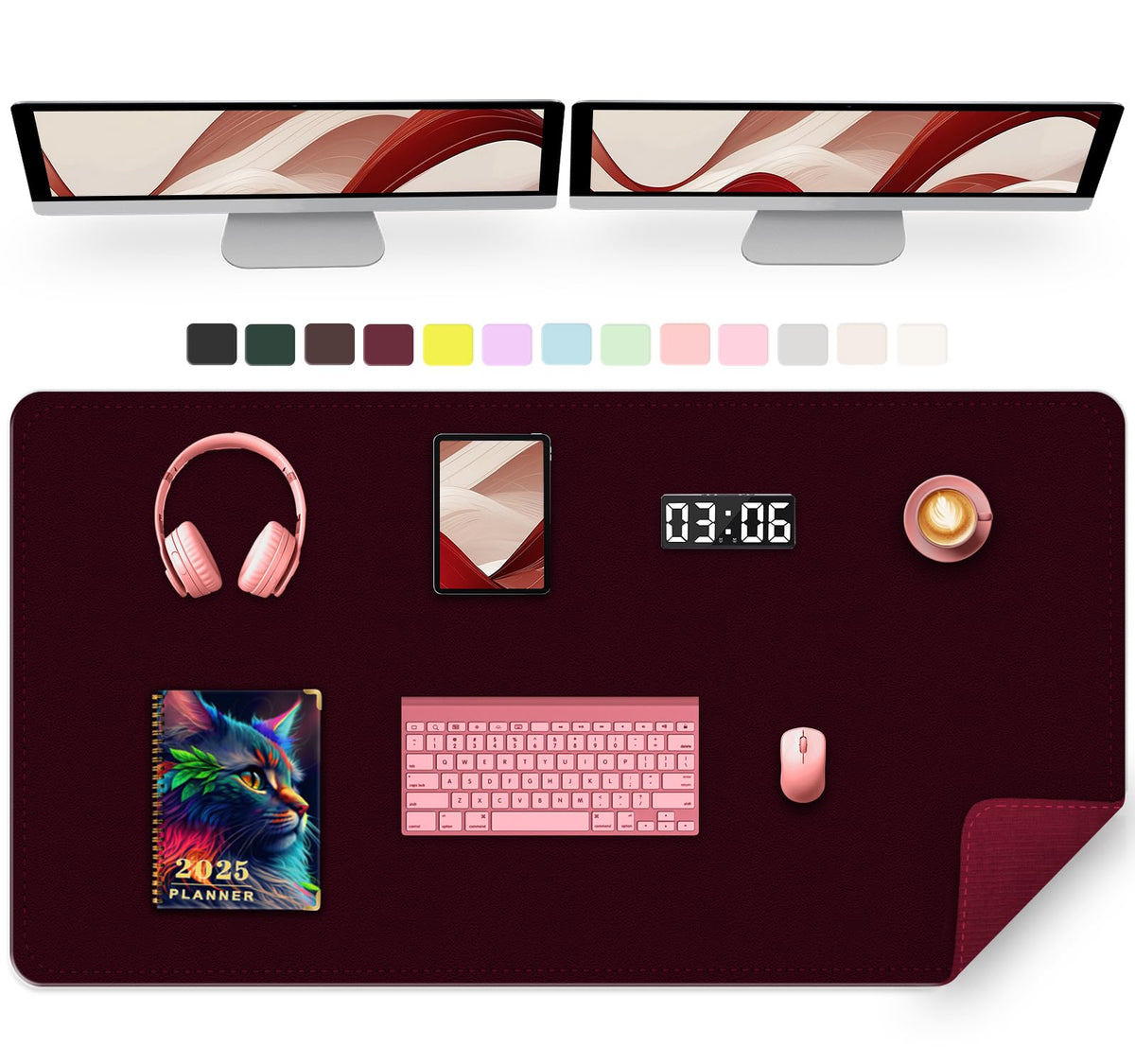 Large Desk Pad, 47.2" x 17" PU Leather Desk Mat for Desktop, Non-Slip Office Desk Mat for Desk, Desk Blotter Pad, Waterproof Computer Pad for Desk, Keyboard Mats for Home & Office (Burgundy)