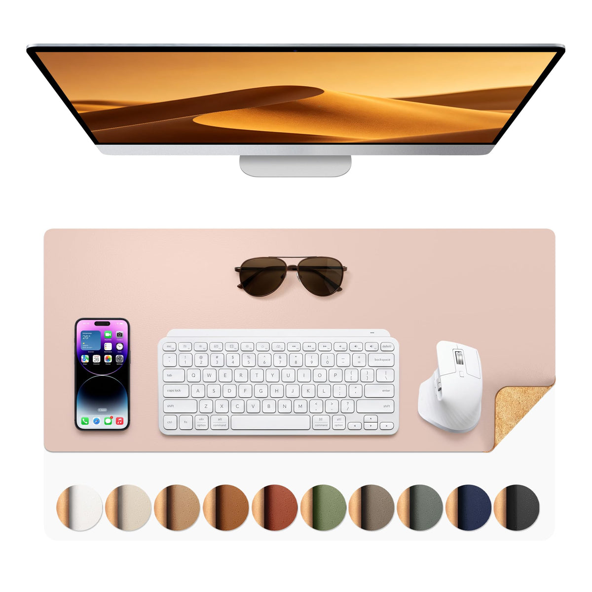 Aothia Double-Sided Desk Pad, 35.4" x 15.7"Leather Desk Mat, Eco Cork Desk Pad Protector,Large Mouse Pad,Waterproof Desk Blotter for Office/Home(Brown)