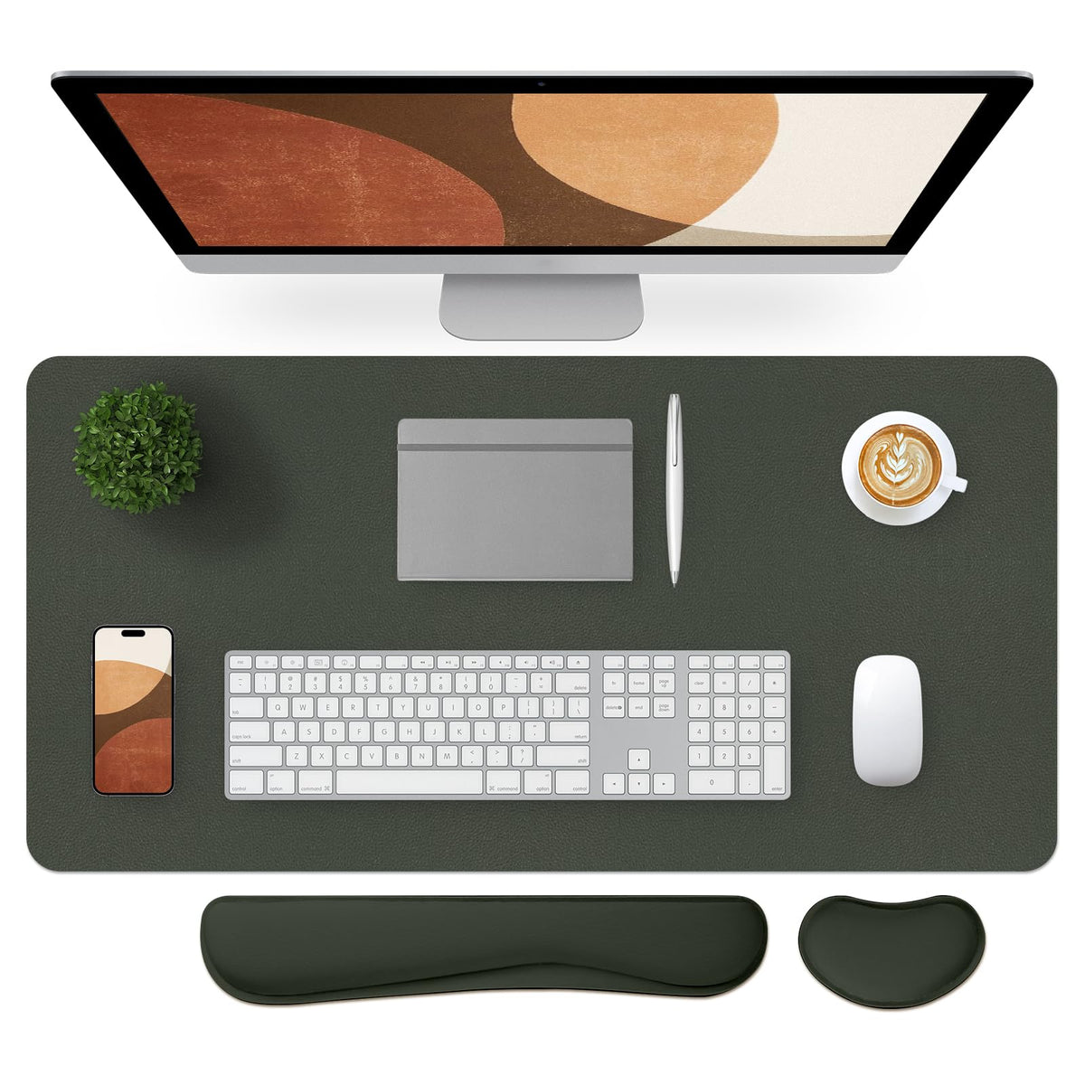 Bloss Green Desk Mat, Desk Matt for Desktop, Large Leather Desk Pad, Desk Pad Mat Waterproof, Computer Mat for Office Work/Home/Decor (31.5 x 15.7 Inches)