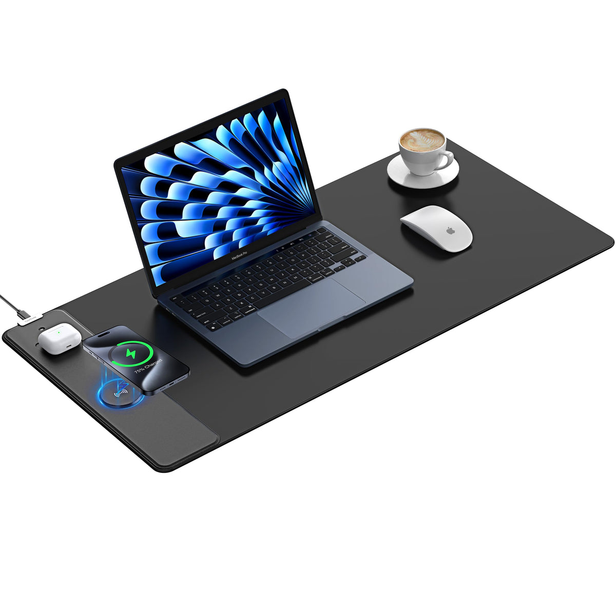 TopMade Wireless Charging Mouse Pad, 31.5"x15.75" XXL Extra Large Gaming Mousepads Waterproof Desk Pad with Ultra-Smooth Surface, Non-Slip Base, Classic Black Computer Desk Mat for MacBook, PC, Laptop