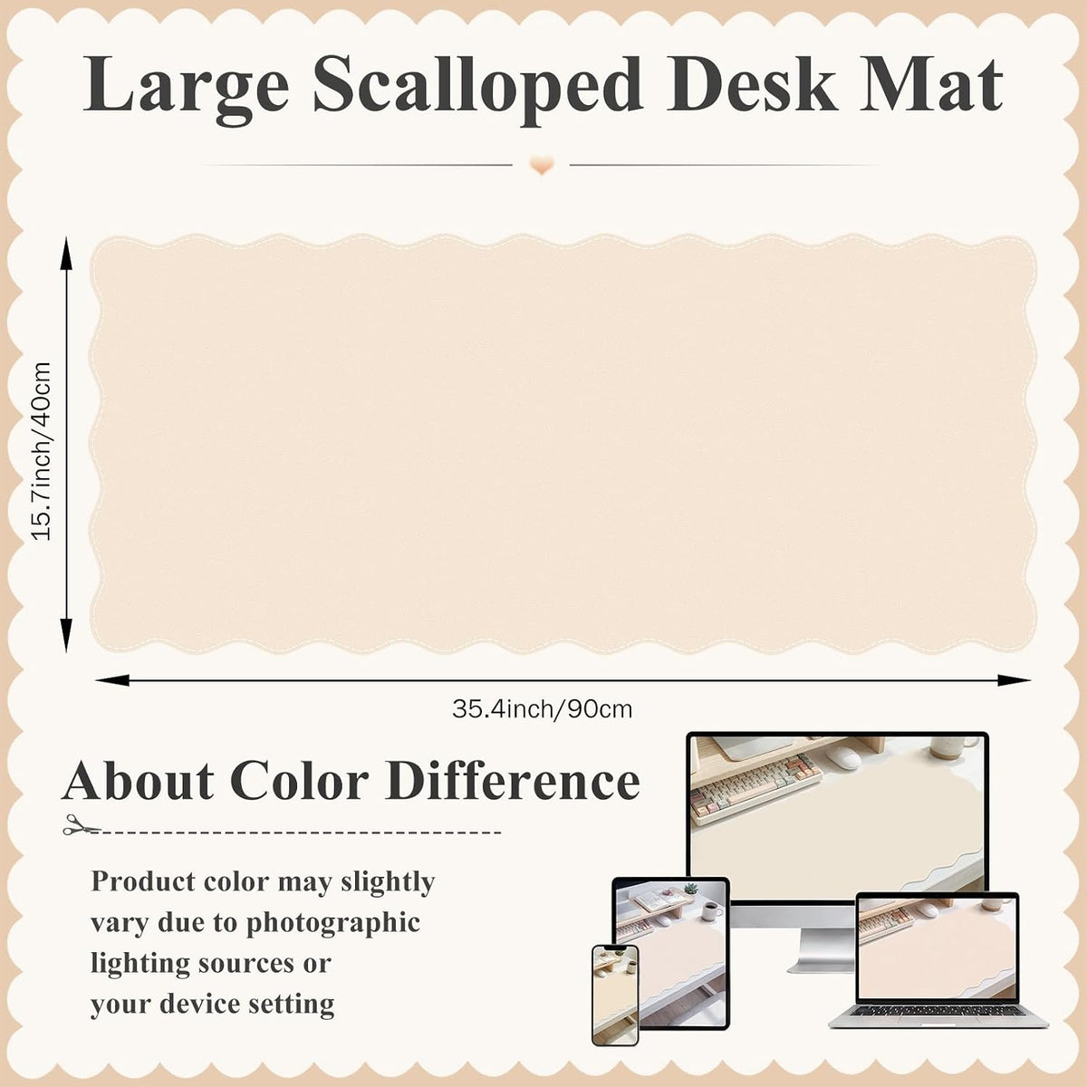 iCasso Beige Desk Blotter 35.4"x15.7", Desk Protector for Workspace