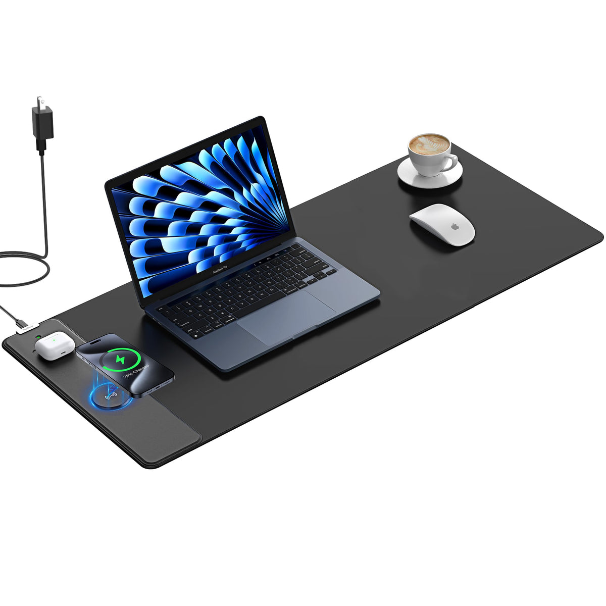 TopMade Wireless Charging Mouse Pad, 31.5"x15.75" XXL Extra Large Gaming Mousepads Waterproof Desk Pad with Ultra-Smooth Surface, Non-Slip Base, Classic Black Computer Desk Mat for MacBook, PC, Laptop