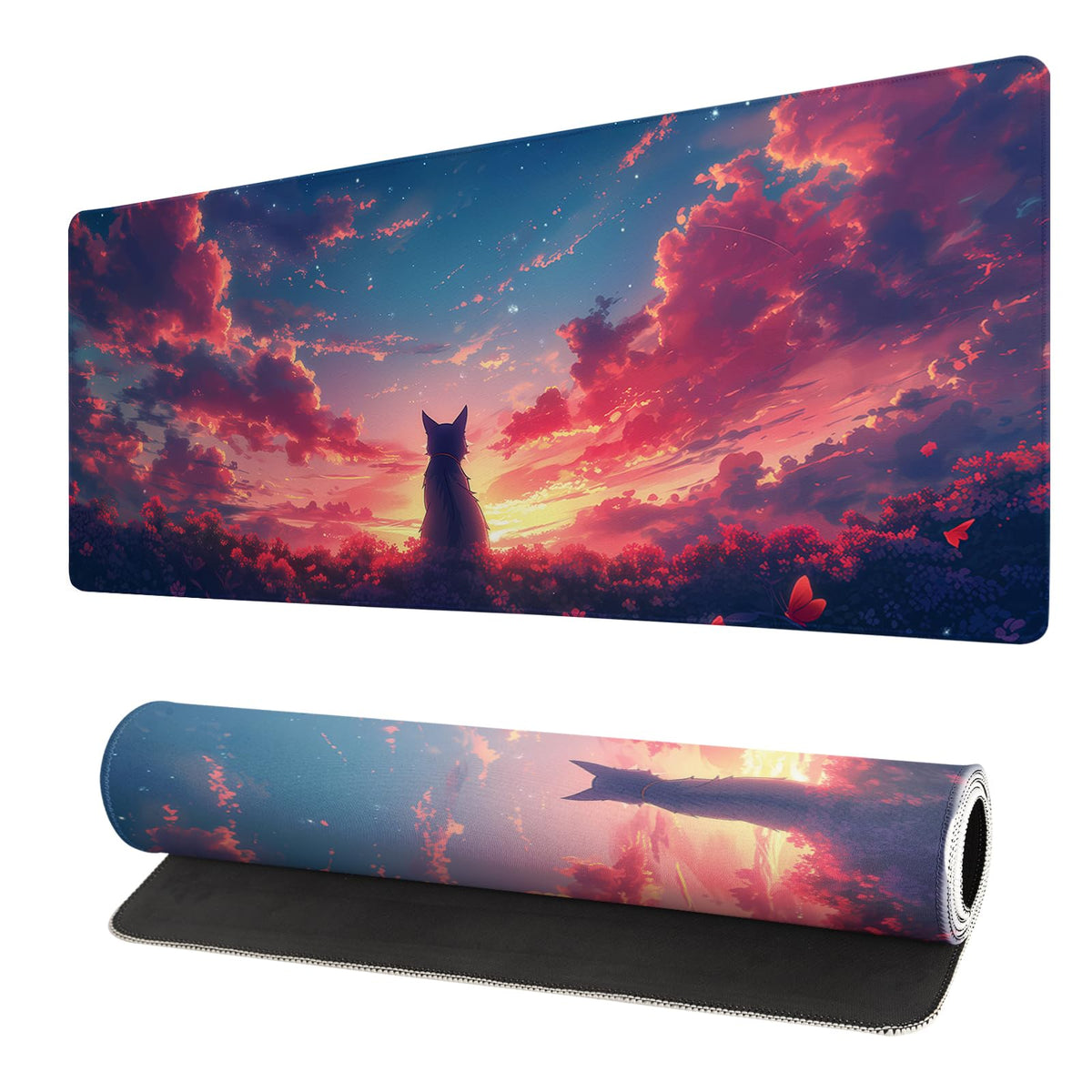 Japanese Mouse Pad, Large Japanese Desk Mat, XL Anime Gaming Keyboard Mat, Non-Slip Rubber Base, Big Extended Desk Protector for Home Office, 31.5”x11.8”