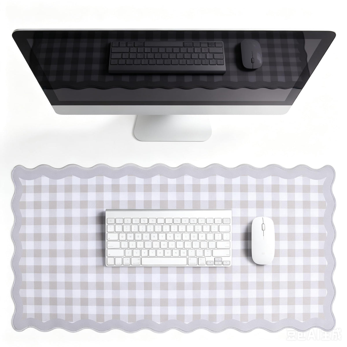 yuboo 31"×15.7" Scalloped Pink Gingham Desk Mat, Kawaii Pastel Mouse Mat
