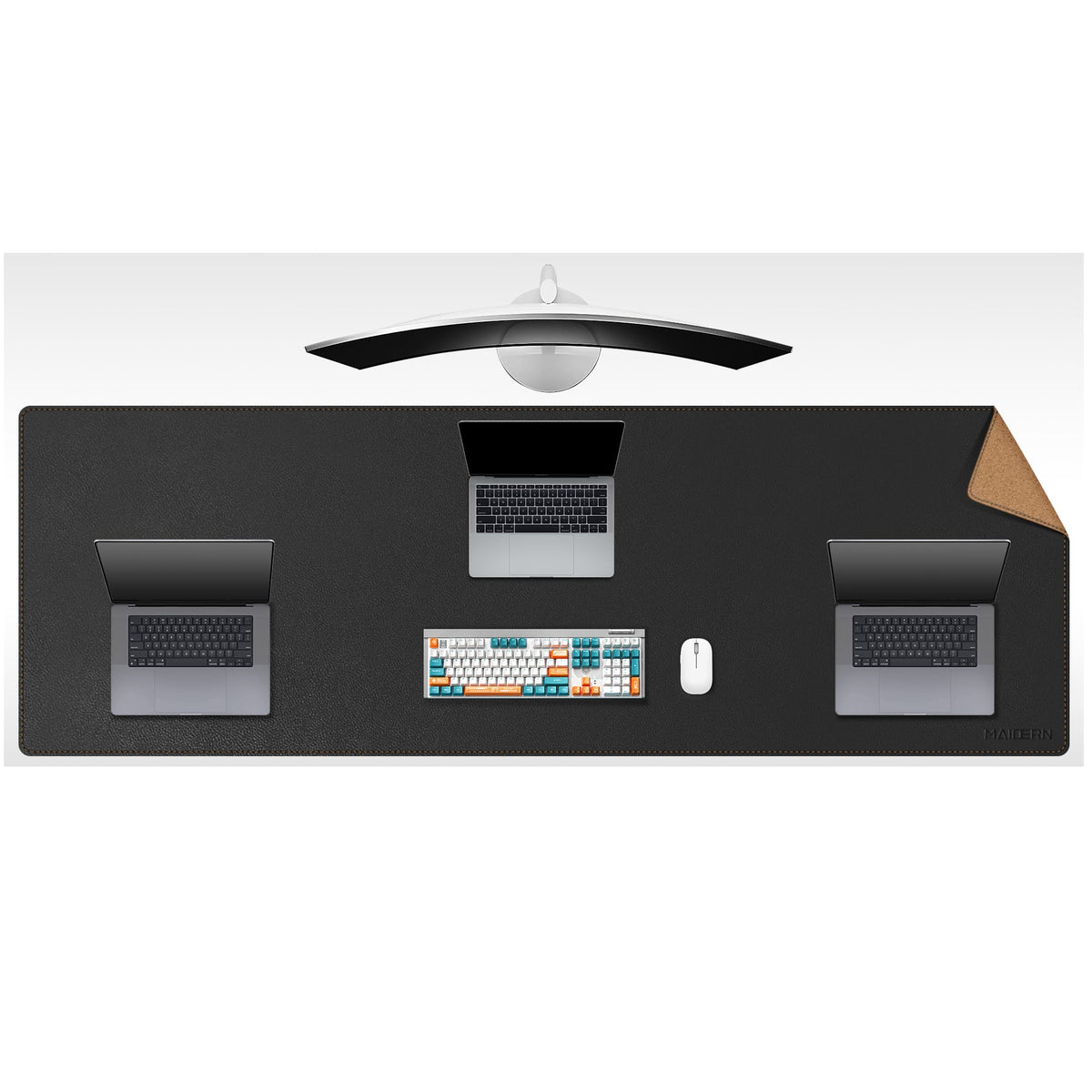 MAIDERN 43.3”x 19.6” Cork & Leather Desk Mat, Large Desk Pad (Cream)