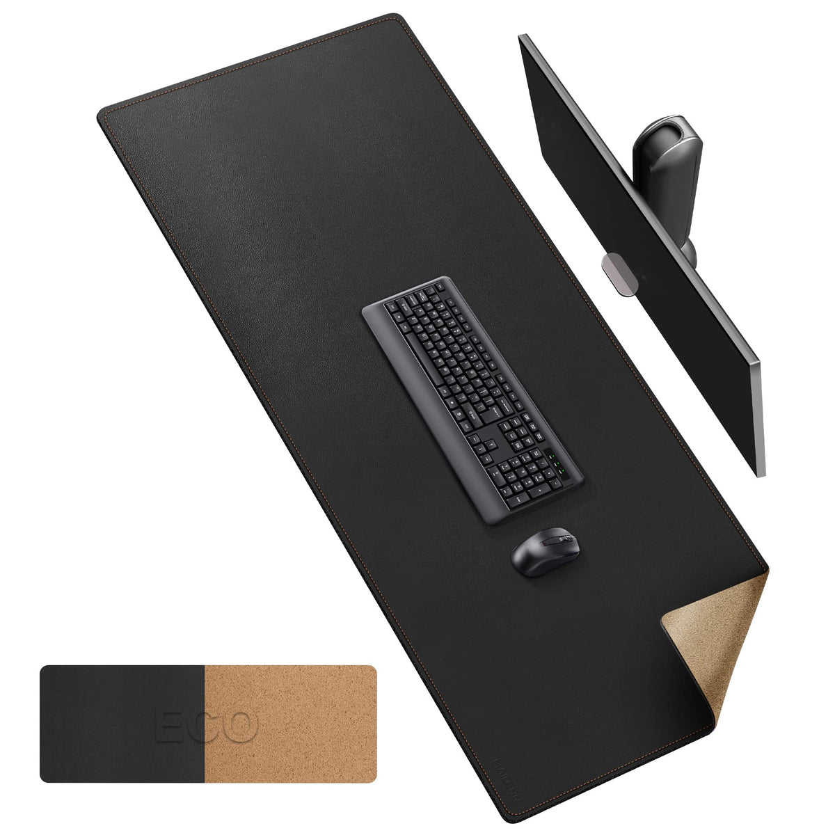 MAIDERN 43.3”x 19.6” Cork & Leather Desk Mat, Large Desk Pad (Cream)