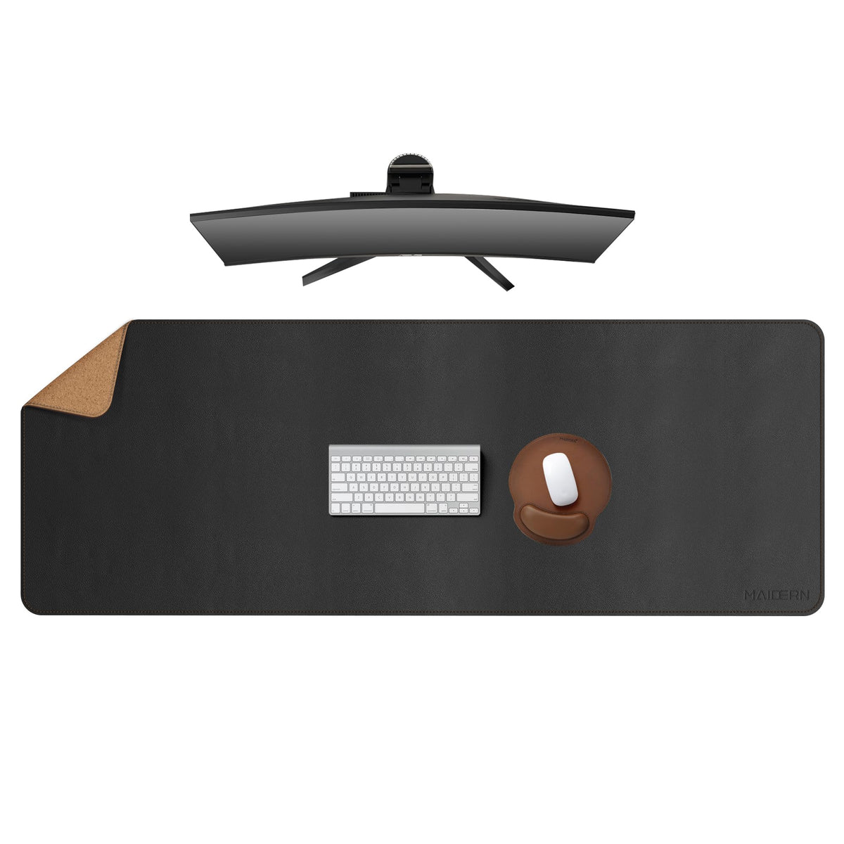 MAIDERN 43.3”x 19.6” Cork & Leather Desk Mat, Large Desk Pad (Cream)