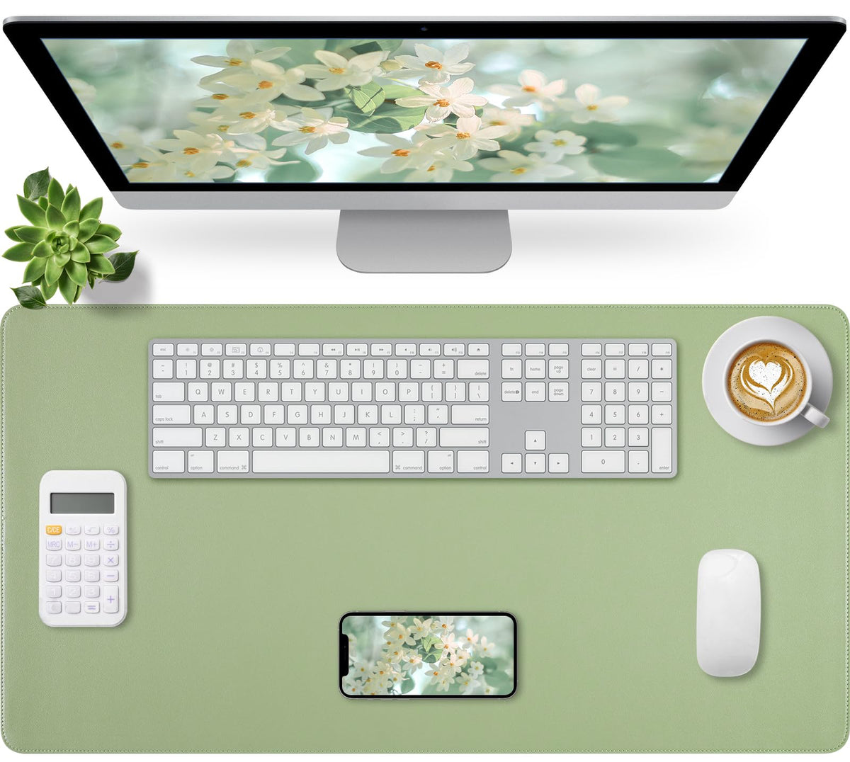 Bloss Green Desk Mat, Desk Matt for Desktop, Large Leather Desk Pad, Desk Pad Mat Waterproof, Computer Mat for Office Work/Home/Decor (31.5 x 15.7 Inches)