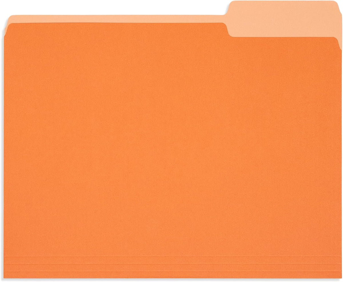 Blue Summit Supplies 100 File Folders, Letter Size, Two-Tone Orange