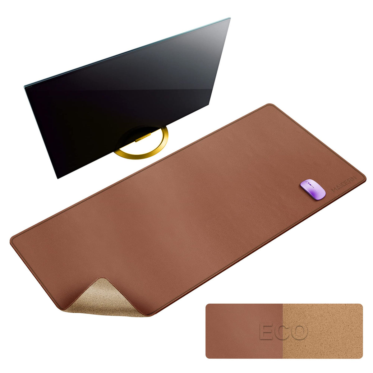 MAIDERN 43.3”x 19.6” Cork & Leather Desk Mat, Large Desk Pad (Cream)
