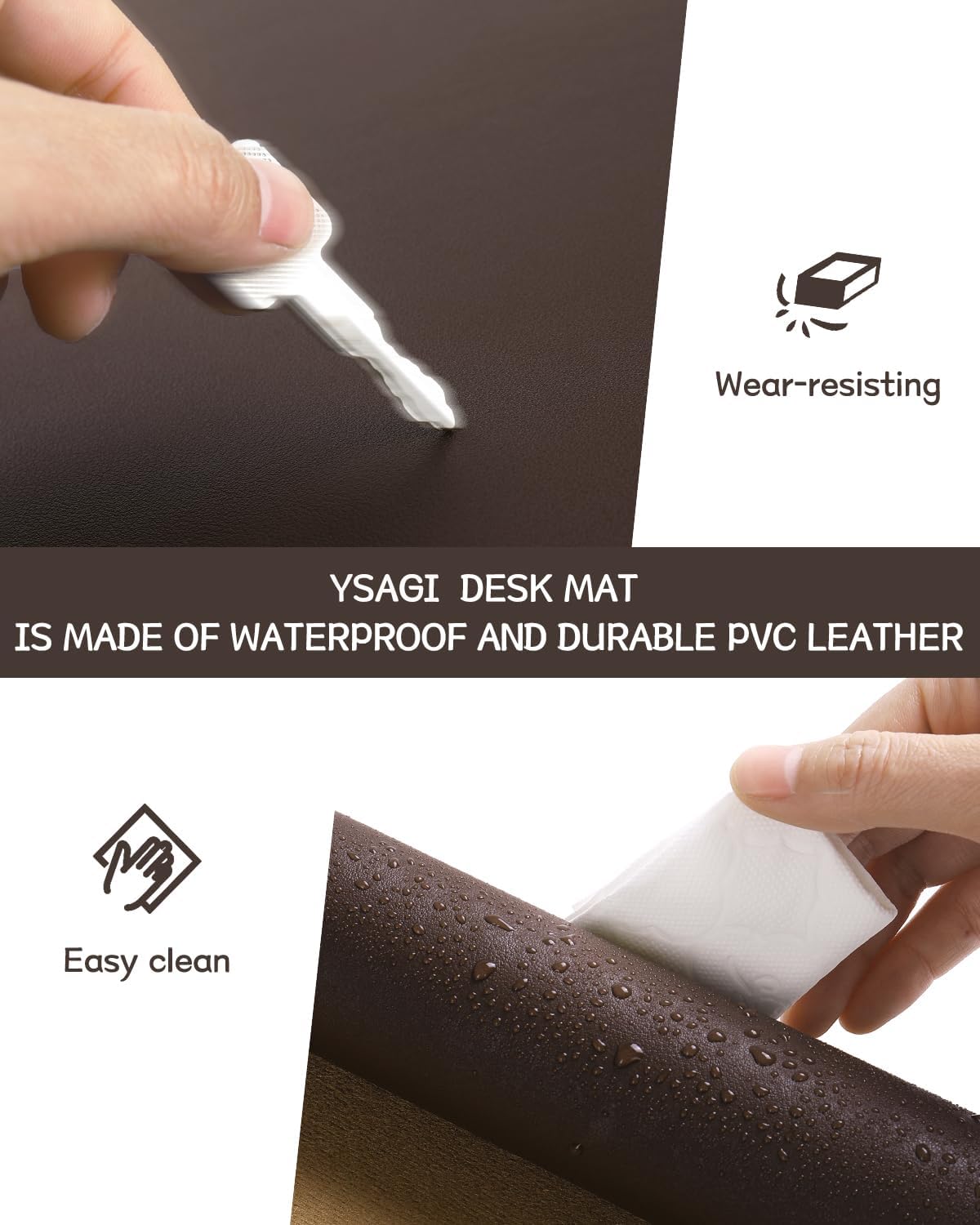 YSAGi Non-Slip Leather Desk Pad, Waterproof Laptop Computer Desk Keyboard Mat, Table Protector Blotter Mat, Large Mouse Pad for Office/Work/Home/Decor(Dark Brown, 31.5" x 15.7")