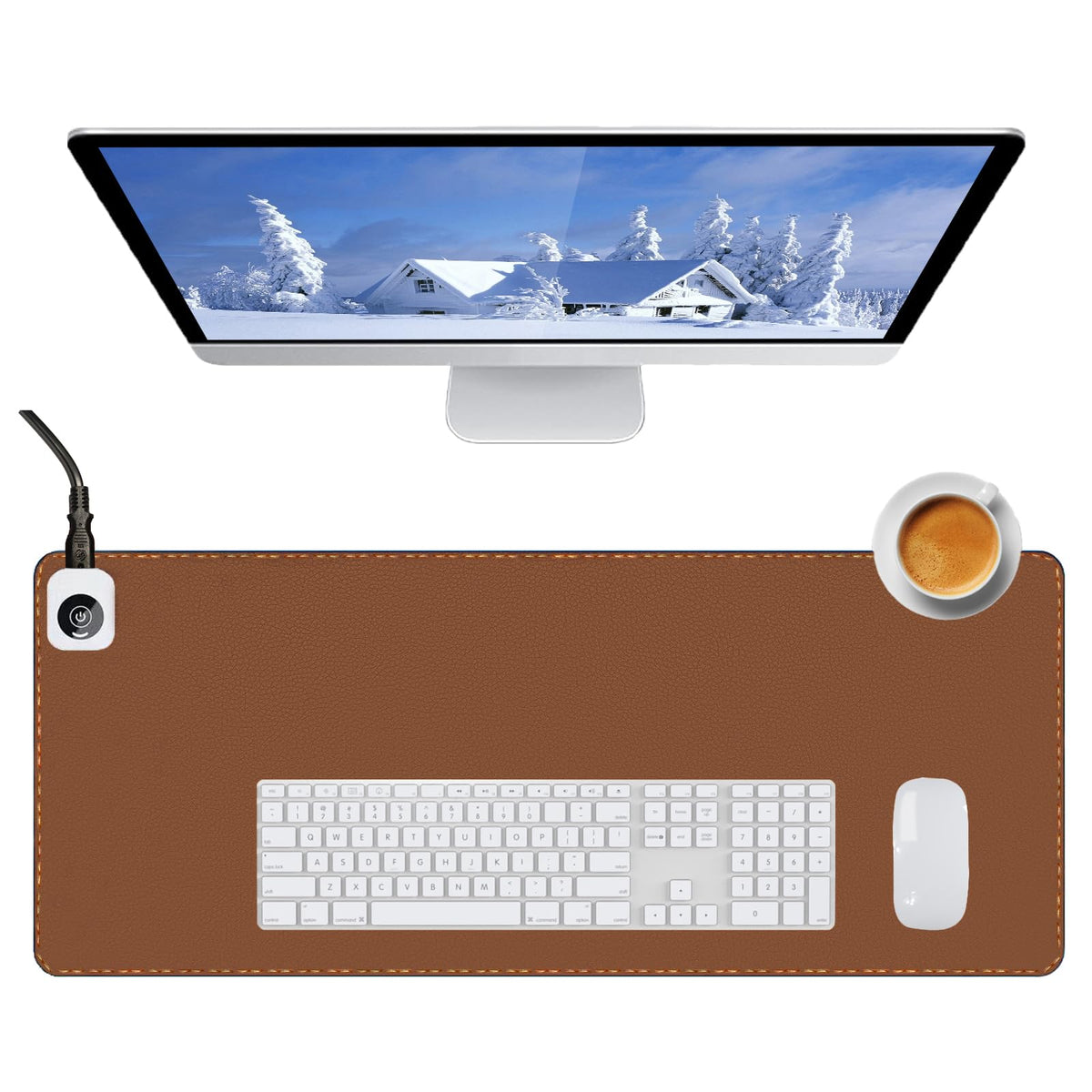 Heated Desk Pad Mouse Pad - Heated Desk Mat - Warm Desk Pad - 3 Levels Heating & 4 Hours Auto Shut-Off, PU Leather Mouse Pad - 31.5 x 13 inch(Dull Black)
