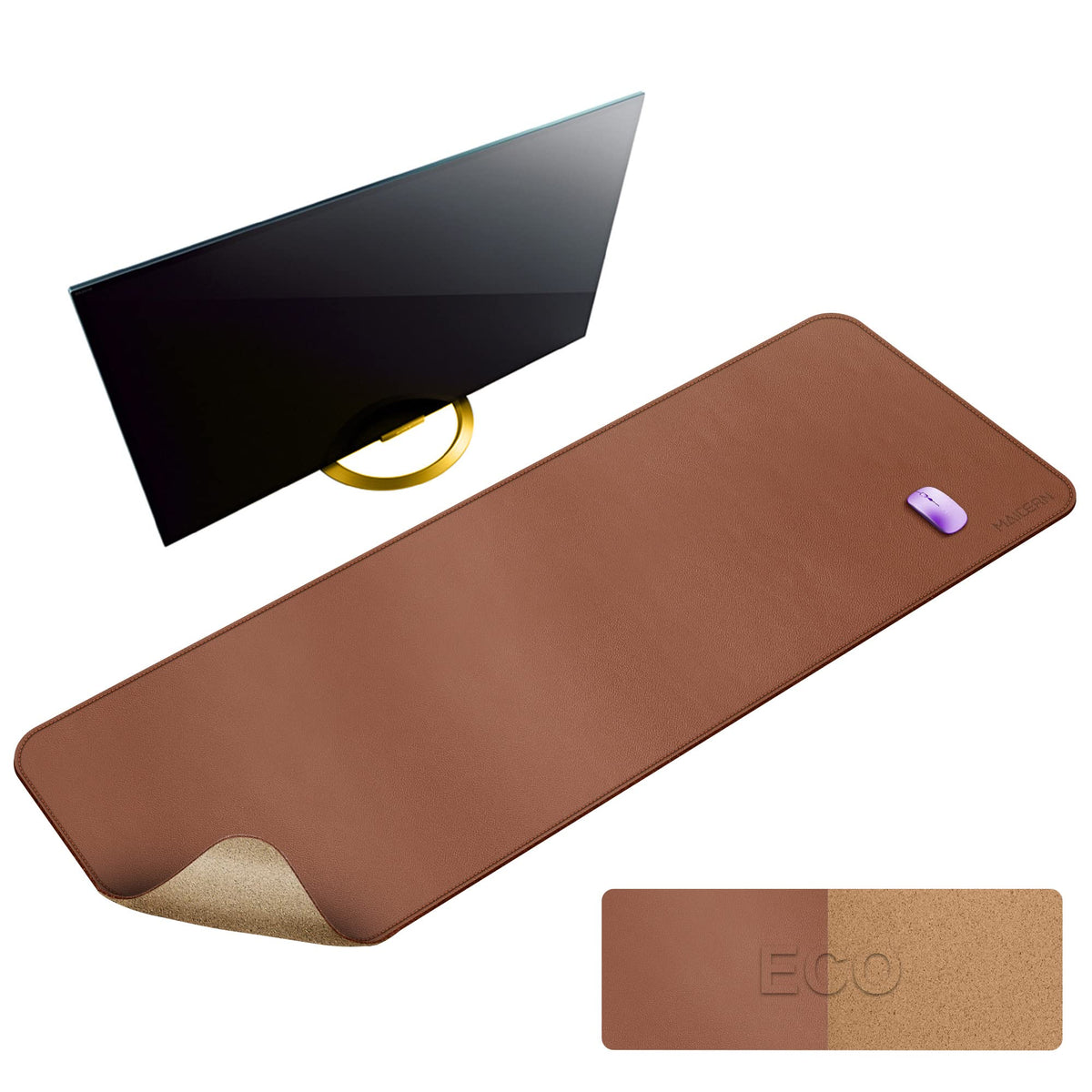 MAIDERN 43.3”x 19.6” Cork & Leather Desk Mat, Large Desk Pad (Cream)