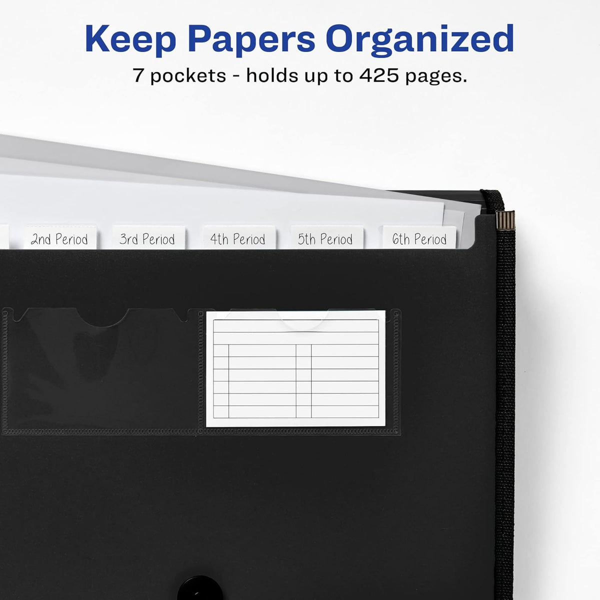 Avery® Expanding File Folder Organizer, 7-Pocket Accordion File Organizer, Black, Holds 425 Letter/A4-Size Sheets (73550)