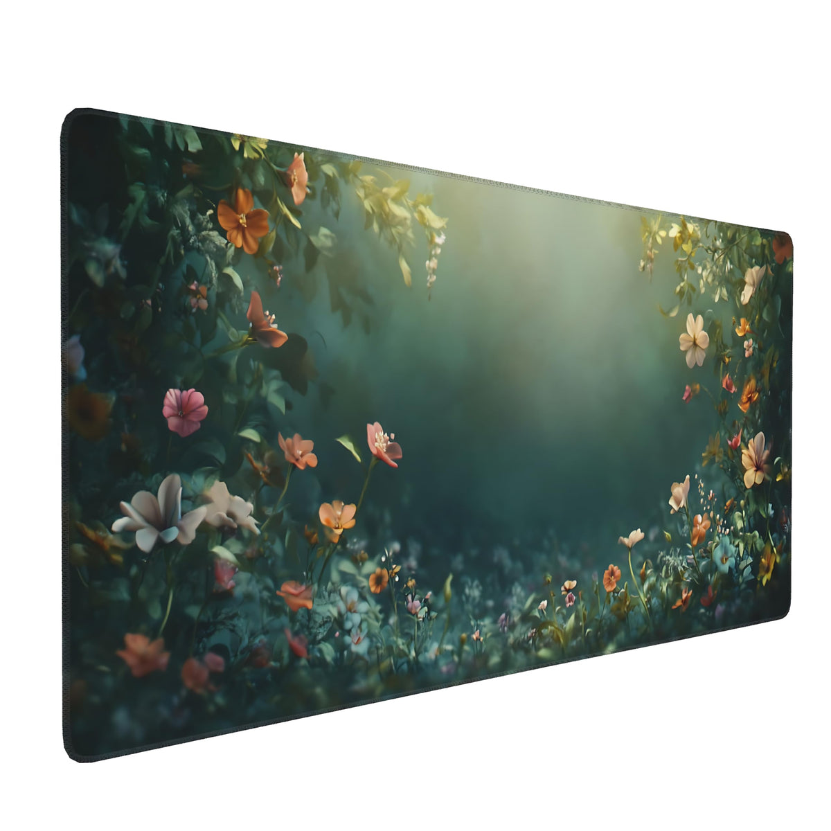 Dark Green Floral XXL Desk Mat, Extra Large Mouse Pad with Anti-Slip Base & Stitched Edges for Women, Aesthetic Desk Pad for Home Office Computer, Keyboard Mat Office Supplies Decor