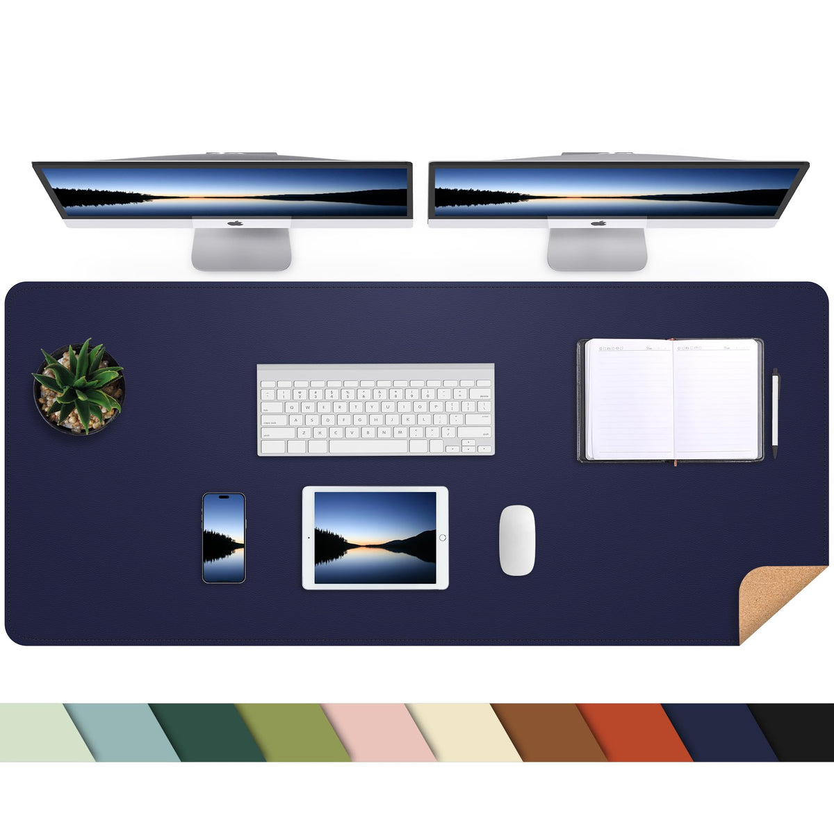 AFIING Large Desk Mat, 47" x 17",Black,Leather Desk Pad Protector for Mouse
