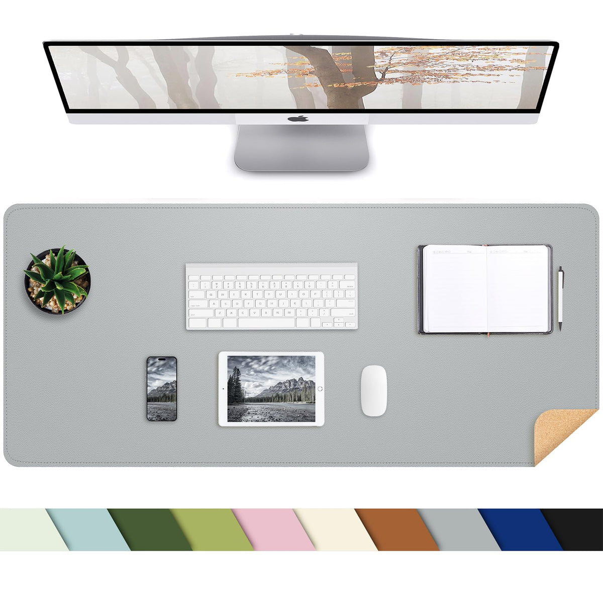 AFIING Large Desk Mat, 47" x 17",Black,Leather Desk Pad Protector for Mouse