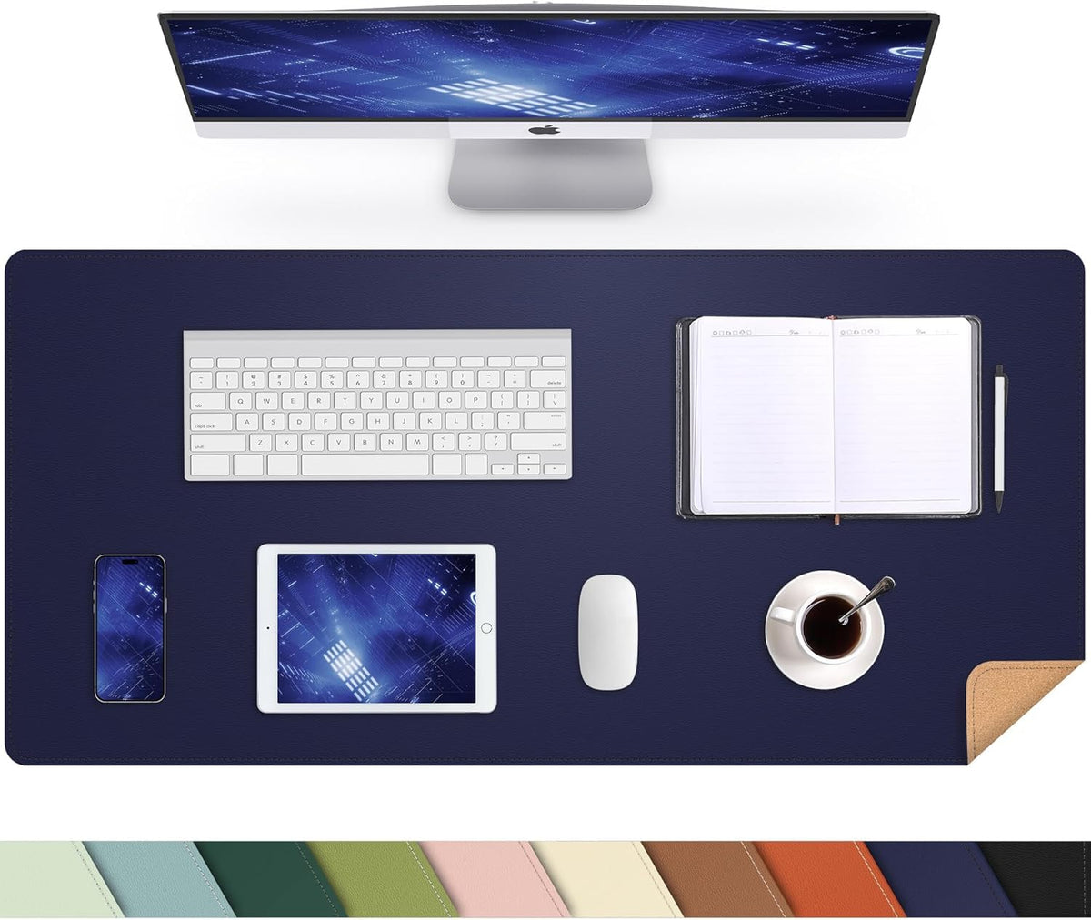 AFIING Large Desk Mat, 47" x 17",Black,Leather Desk Pad Protector for Mouse