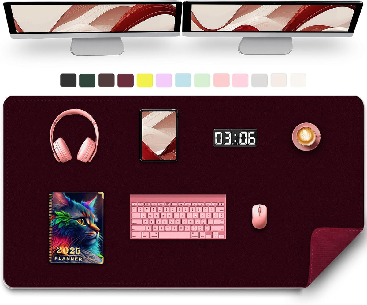 Large Desk Pad, 47.2" x 17" PU Leather Desk Mat for Desktop, Non-Slip Office Desk Mat for Desk, Desk Blotter Pad, Waterproof Computer Pad for Desk, Keyboard Mats for Home & Office (Burgundy)