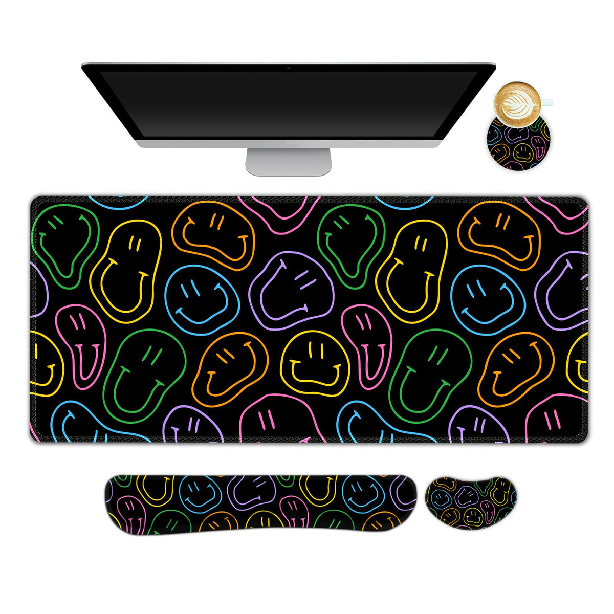 Beige Khaki Checkered Mouse Pad Set, 4 in1 Large Gaming Ergonomics Keyboard Desk Mat with Memory Foam Wrist Rest, Extended Game Mousepad, Non-Slip Desk Pad Matt Easy Typing Pain Relief