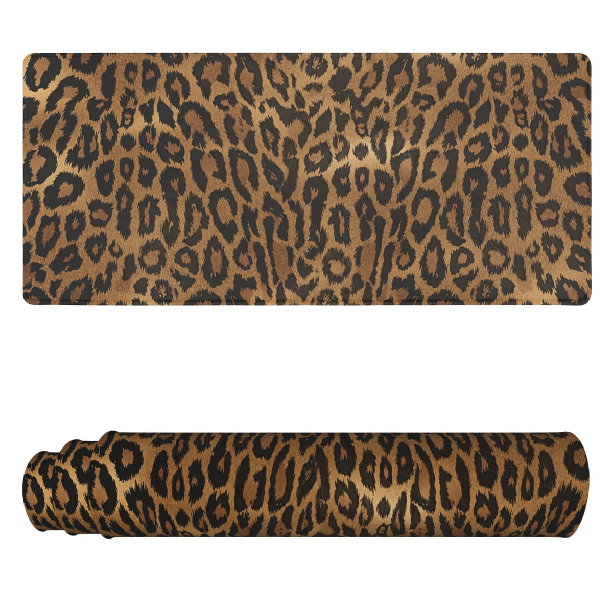 Leopard Desk Mat 31.5x11.8 Inch with Anti-Slip Rubber Base for Home Office